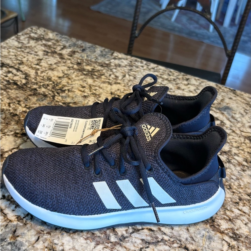 Adidas Dark Blue Cloudfoam Shoes with White Accents. New with tags. No box!